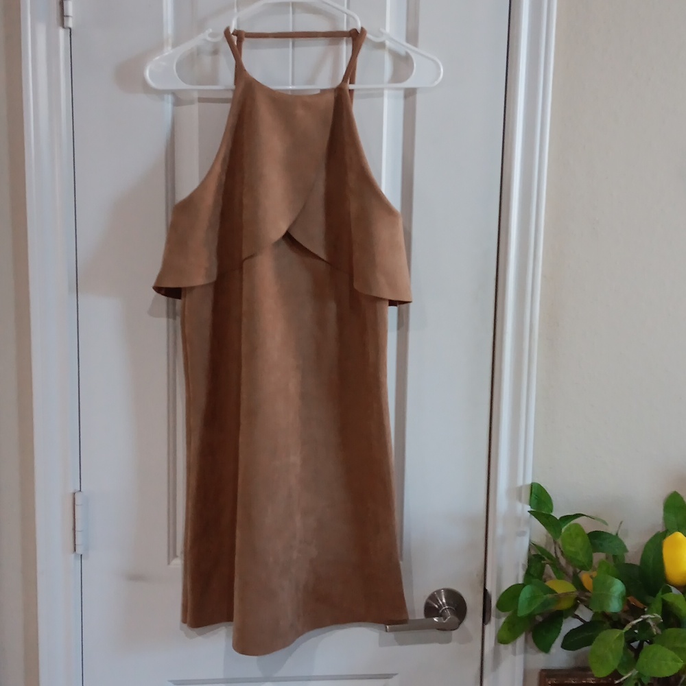 Chelsea & Violet Spagetti Strap Faux Suede Dress W Exagerated Ruffke Bodice